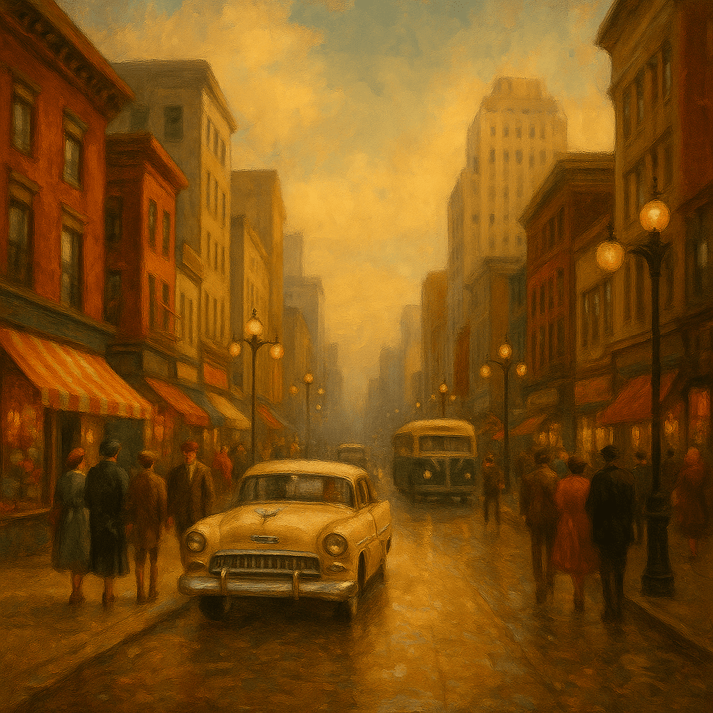 Golden Hour in the City 1950s