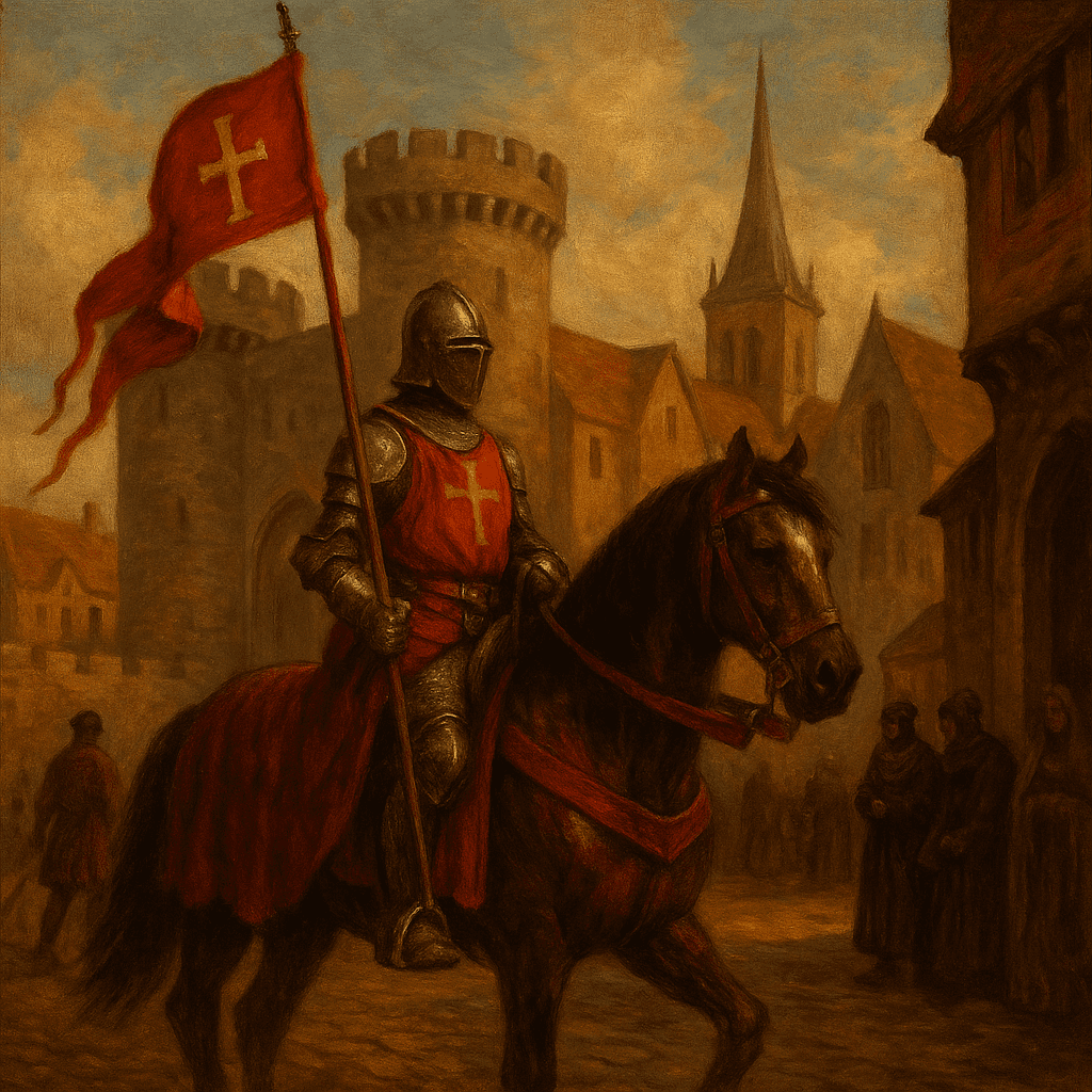 Knight and Castle in Lighted Scene