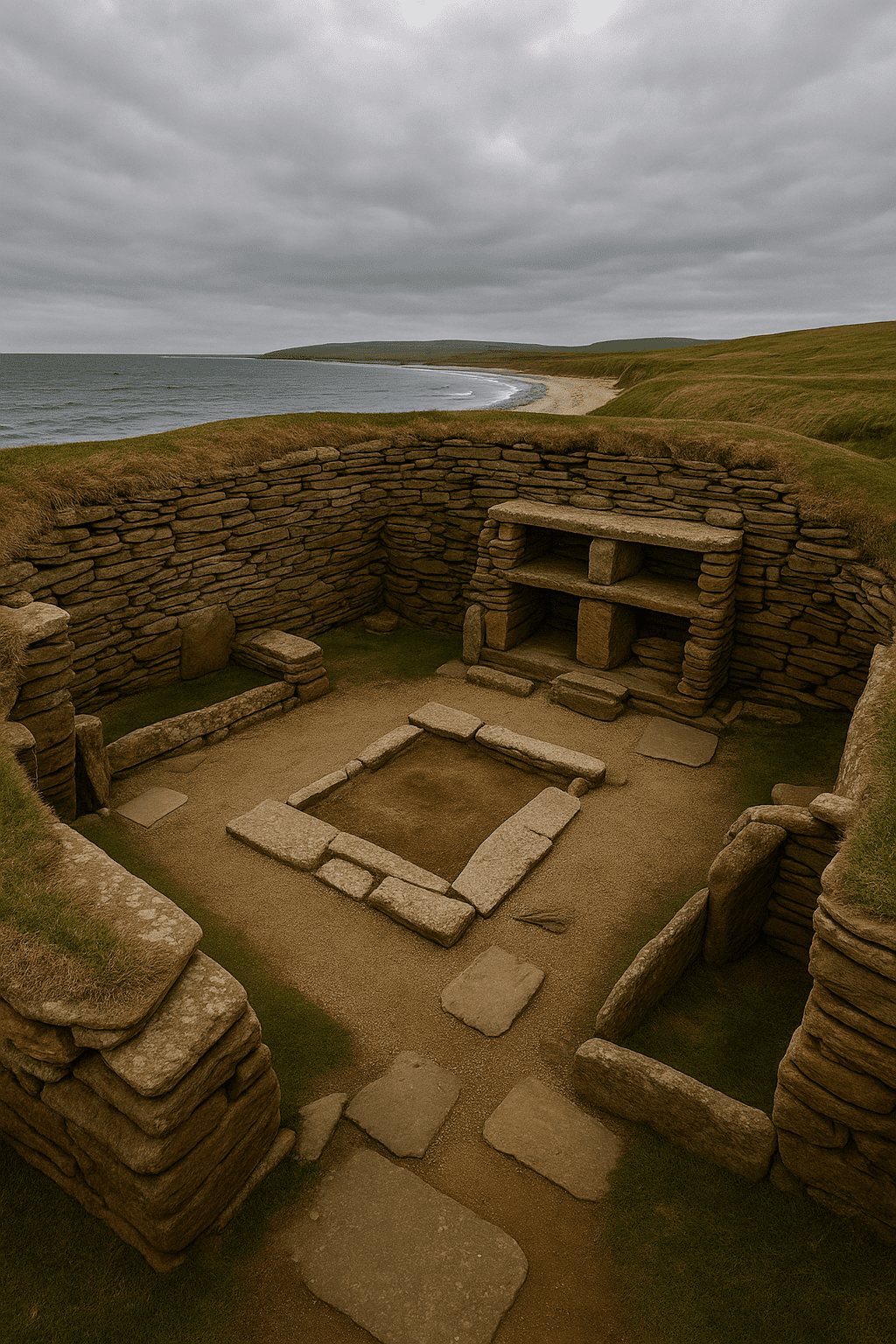 A remarkably preserved Neolithic village dating to c. 3180–2500 BCE. Revealed by a storm in 1850, Skara Brae contains stone-built homes complete with hearths, beds, and dressers.