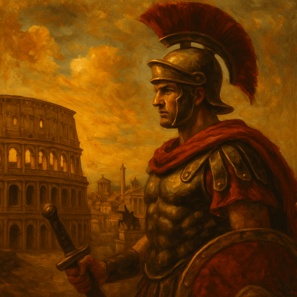 Roman Soldier and Colosseum at Dusk